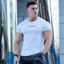 Хлопковая Повседневная облегающая футболка для мужчин, футболка с коротким рукавом для фитнеса, мужская спортивная футболка для бодибилдинга, топы, летняя спортивная одежда для тренировок, брендовая одежда 2024 - купить недорого