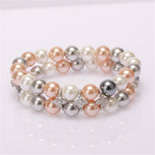 micro paved white cz charm double layer white pink grey pearl beads beaded bracelets for woman elegant daily jewelry 2024 - buy cheap