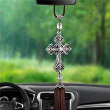 Metal And Crystal Diamond Cross Jesus Christian Car Rear View Mirror Car Pendant Hanging Car Styling Accessories Auto Decoration 2024 - buy cheap