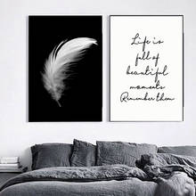Feather Life Quotes Wall Art Print Canvas Painting Black White Nordic Posters Letters Wall Pictures For Living Room Home Decor 2024 - buy cheap