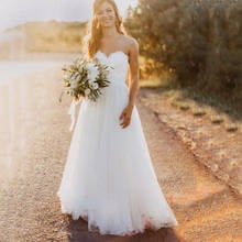 Белое кружевное свадебное платье в пол, богемное милое Тюлевое свадебное платье А-силуэта, богемные свадебные платья, vestido blanco 2024 - купить недорого