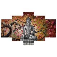Kits de pintura de diamantes cuadrados 5D, 5 uds., Buda religioso, mosaico de punto de cruz, decoración de árbol bordado de diamante de imitación 2024 - compra barato