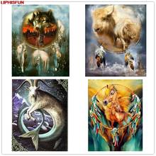 LIPHISFUN-pintura de diamantes atrapasueños de Lobo, bordado de punto de cruz, taladro completo cuadrado/redondo, decoración de pared del hogar, animales, caballo, Cabra 2024 - compra barato