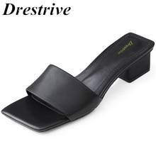 Drestrive-Sandalias clásicas para mujer, zapatos de tacón grueso de 3,5 cm con punta cuadrada de cuero de vaca, tacones medios negros de verano de 3,5 cm 2024 - compra barato