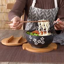 Recipiente de fideos instantáneos japonés, vajilla de comedor, vajilla, cuenco de cerámica para ensalada, cuchara de madera, palillos chinos de madera 2024 - compra barato
