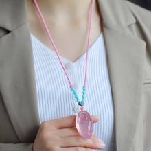 Joursneige rosa pingente de cristal natural multa esculpida rindo buda pingente colar feminino menina bênção amuleto moda jóias 2024 - compre barato