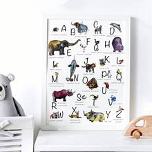 Двуязычный английский испанский Алфавит животных холст печать детский Декор учебный плакат обучения буквы детская комната художественная живопись 2024 - купить недорого