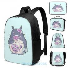 Забавный рюкзак с графическим принтом Totoro Undead с USB-зарядкой, мужские школьные сумки, женская сумка, дорожная сумка для ноутбука 2024 - купить недорого