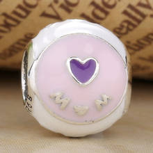 Original White & Pink & Purple Enamel Love Heart Love Mum Beads Fit 925 Sterling Silver Bead Charm Bracelet Diy Jewelry 2024 - buy cheap