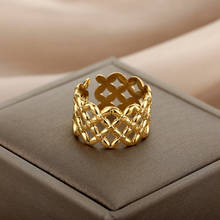 Anillos anchos geométricos Vintage para mujer, anillo de boda estético de Color dorado con apertura de acero inoxidable, joyería para mujer 2024 - compra barato