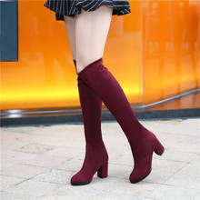 Yqbtdl botas femininas de salto alto, novas botas com elástico na camurça e na altura do joelho, azul, vinho, preto e vermelho, inverno 2020 2024 - compre barato