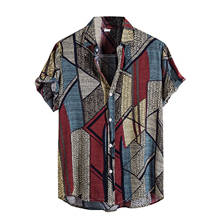 Camisa vintage masculina de manga curta, camisa havaiana de gola alta para homens, verão, 2021 2024 - compre barato