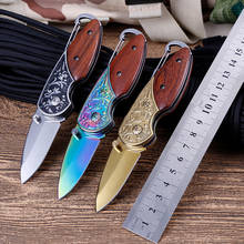 5.31'' Folding Pocket Knife Outdoor Survival Tactical Knife Wood Handle Camping Hiking Hunting Knives for Self-defense EDC Tools 2024 - buy cheap