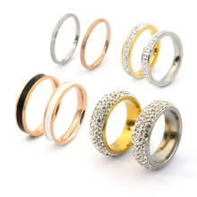 Conjunto de anillos de compromiso de acero inoxidable para hombre y mujer, joyería de lujo, esmalte esmerilado, oro rosa y negro, regalo de amor 2024 - compra barato
