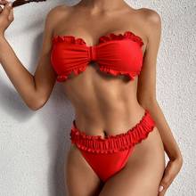 Biquíni sexy estilo bandeau, maiô feminino de duas peças com babado, moda praia, estilo brasileiro 2024 - compre barato