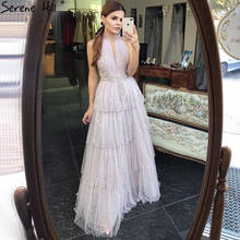 Serene Hill Pink A-Line Sexy Luxury Formal Evening Dresses Long 2020 Halter Beading Tiered Tulle For Women Party Night BLA70806 2024 - buy cheap