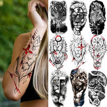 Tatuaje temporal de cruz, León, demonio, para mujeres, hombres, niños, niño, Lobo, brújula falsa, tatuajes, pegatina, tigre negro, bosque, diablo, tatuajes, brazo 2024 - compra barato