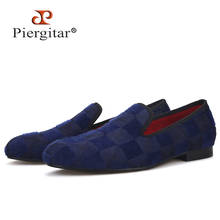 Piergitar 2020 two colors men velvet shoes with plaid horse hair design Handmade men prom loafers men plus size casual falts 2024 - buy cheap