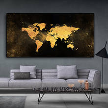 Abstract Black Gold World Map Canvas Painting Scandinavian Posters and Print Nordic Wall Art Picture for Living Kids Room Decor 2024 - buy cheap