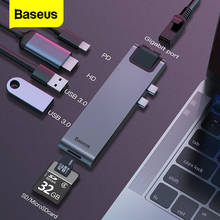 Baseus-concentrador de red Dual USB C a USB 3,0, adaptador compatible con HDMI, lector de tarjetas SD, TF, RJ45, PD, carga, para MacBook Pro Splitter 2024 - compra barato