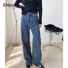 Autumn Winter Women New Personality Cut Hem Jeans High Waisted Vintage Streetwear Loose Straight Denim Pants Female Trousers 2024 - buy cheap
