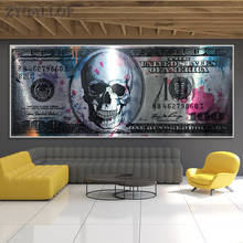 Pósteres e impresiones sobre lienzo de Calavera, dólares, imágenes de pared, pintura creativa moderna para decoración de sala de estar, 100 dólares 2024 - compra barato