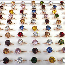 Anillos de circonita de colores de tamaño mediano, anillos de solitario ajustables de Color dorado, 50 unids/lote 2024 - compra barato