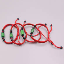 New Arrival Natural Jadeite Green Tube Cylinder Bead with Red Cord Weave Bracelet 6.3inch Women Best Gift 2024 - buy cheap