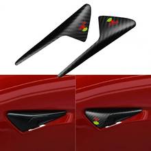 Recorte de cámara lateral de 2 piezas, protección de cámara lateral negra de fibra de carbono autoadhesiva a prueba de lluvia para Tesla modelo 3 X S 2018 2019 2020 2024 - compra barato