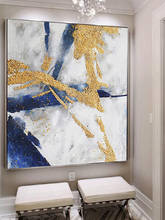 Imagem da arte da parede da folha de ouro para sala estar decoração casa 100% pintados à mão moderna abstrata pintura a óleo na lona presente não emoldurado 2024 - compre barato