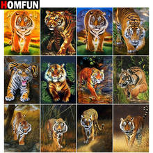 Алмазная 5D Вышивка HOMFUN, картина «животное, Тигр», полная выкладка, круглые, квадратные, для творчества, домашний декор, подарок 2024 - купить недорого