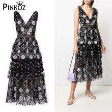 Pinkoz/летнее платье черного цвета с глубоким v-образным вырезом и блестками, вечерние платья с высокой талией и кружевной вышивкой, элегантное платье для работы 2024 - купить недорого