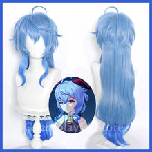 Genshin воздействия ганю парик Косплэй градиентный синий длинные прямые волосы, вьющиеся храмов волнистые синтетические Жаростойкие накладные волосы для взрослых на Хэллоуин в наличии 2024 - купить недорого
