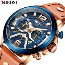 Nibosi relógio esportivo masculino de couro, relógio analógico azul e militar do exército com data e quartzo 2024 - compre barato