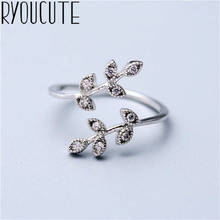 Korean Open Adjustable Crystal Leaf Finger Rings for Women Wedding Ring Jewelry Valentine's Day GIFT 2024 - buy cheap