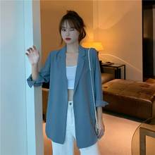 Blazer feminino vintage, jaqueta solta casual com fenda atrás, cor sólida, elegante, para escritório 2024 - compre barato