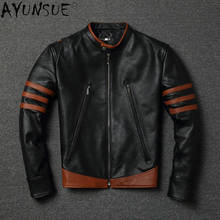 Куртка AYUNSUE мужская из натуральной овечьей кожи, верхняя одежда, винтажные мотоциклетные жакеты из натуральной кожи, J6662 2024 - купить недорого