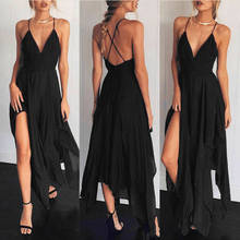Women Spaghetti Strap Long Dress Ladies Sexy V Neck Spilt Summer Beach Dress Sundress Long Maxi Dresses Vestidos De Verano 2020 2024 - buy cheap