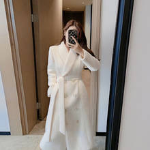 Женское шерстяное пальто, двубортное длинное пальто с отложным воротником, с поясом и длинными рукавами, Осень-зима 2021, B509 2024 - купить недорого