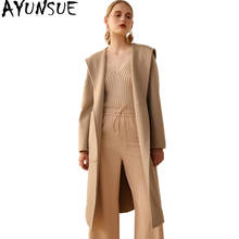 AYUNSUE 2020 Fashion Double-sided Wool Coat Female Long Autumn Winter Jacket Women Loose 100% Wool Coats Hooded With Belt 1710 2024 - buy cheap