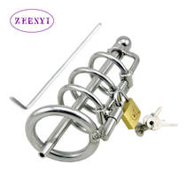 304 Stainless Steel Male Chastity Device Belt With Catheter Cock Cage Penis Ring Adult Game Cock Ring Male BDSM Sex Toys 2024 - buy cheap