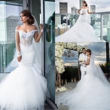 Long Sleeves Mermaid Wedding Dresses Off Shoulder Appliques Lace Illusion Bodice Chapel Train Bridal Gowns Robe De Soiree 2024 - buy cheap