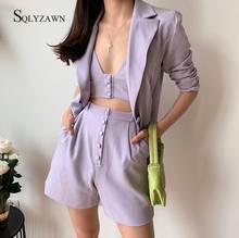 2020 Boyfriend Style Single Breasted Mid Long Women Blazer High Waist Loose Shorts Short Pants Long Sleeve Suits 3 Pieces Set 2024 - buy cheap