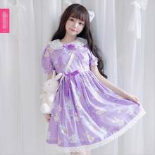 Vestido de verão mori para meninas, estampa de coelho fofo, manga curta, vestido de princesa lolita, vestido vintage para meninas, festa de chá 2024 - compre barato