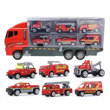 7 pçs/set Liga Brinquedos Modelo de Caminhão de Bombeiros Caminhão Do Recipiente Diecast Veículos Combinação Brinquedos Educativos Para Meninos Presente Das Crianças 2024 - compre barato