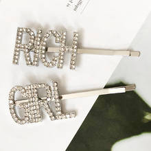 HC016 Fashion Custom Words Rich Girl Crystal Hair Pin English Letter Rhinestone Silver Colour Women Hair Jewelry Barrette 2024 - buy cheap