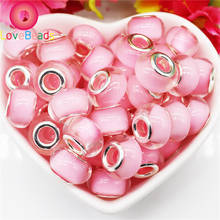 10 PCS Clear Cute Pink Color Big Hole Silver Plated Beads Dangle Charm Fit Original Pandora Bracelet Women Jewelry Making Gift 2024 - buy cheap