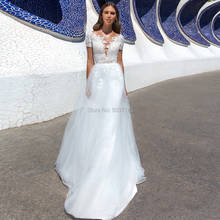Vestido de noiva 2 em 1, manga curta de sereia, rendas, com apliques, costas abertas, destacável 2024 - compre barato