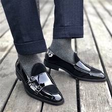 Sapatos casuais masculinos com fivela dupla, sapatos casuais estilo vintage para casamento 2024 - compre barato
