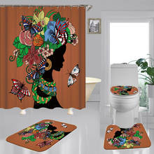 Африканский Цветочный фланелевый коврик для ванной, коврики для унитаза, тканевые занавески для душа с 12 крючками, домашний декоративный набор для ванной комнаты 2024 - купить недорого